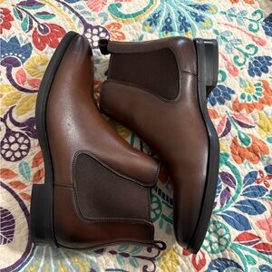 Gifennse Men's Brown Leather Slip-On Chelsea Boots